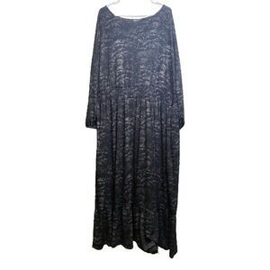 LuLaRoe Dress Womens 3XL XXXL Black Gray Maxi Long Tiered Lagenlook Spandex Lady